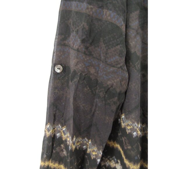 Da Nang Top Small Silk Tunic Blouse Southwestern Boho Sheer Roll Tab - Picture 4 of 11